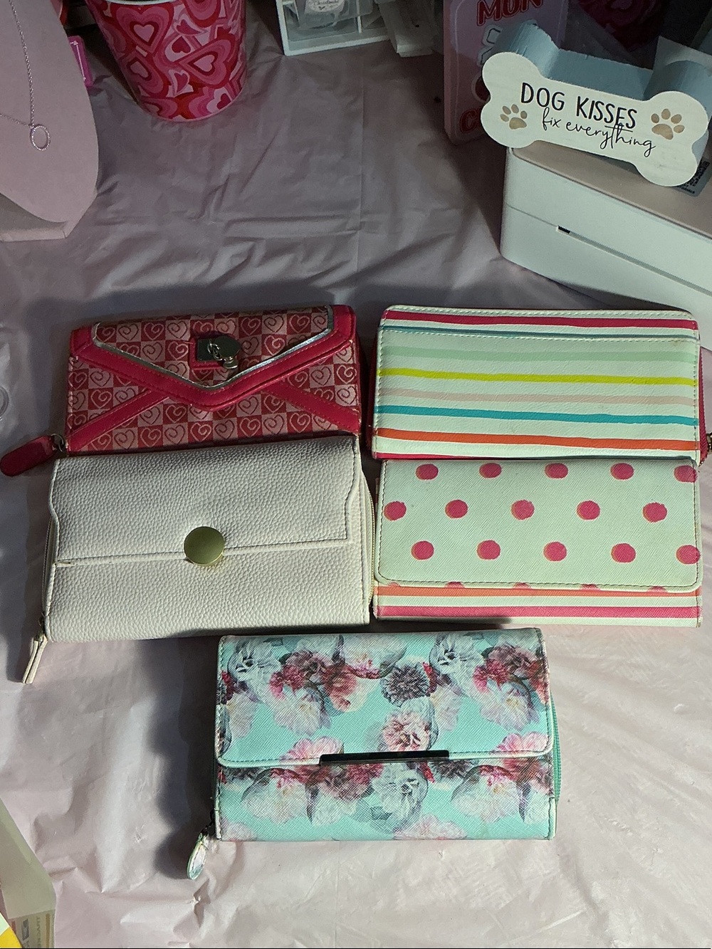 Floral Mint Trifold Wallet with Pink Accents - Unbranded